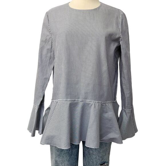 Theory Lexandra Mason Pinstripe Peplum Blouse Top | Size: Large - Picture 1 of 8